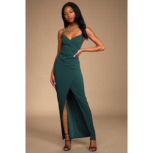 Lulus Sweetest Admirer Emerald Green Ruched Surplice Maxi Dress - Size XS